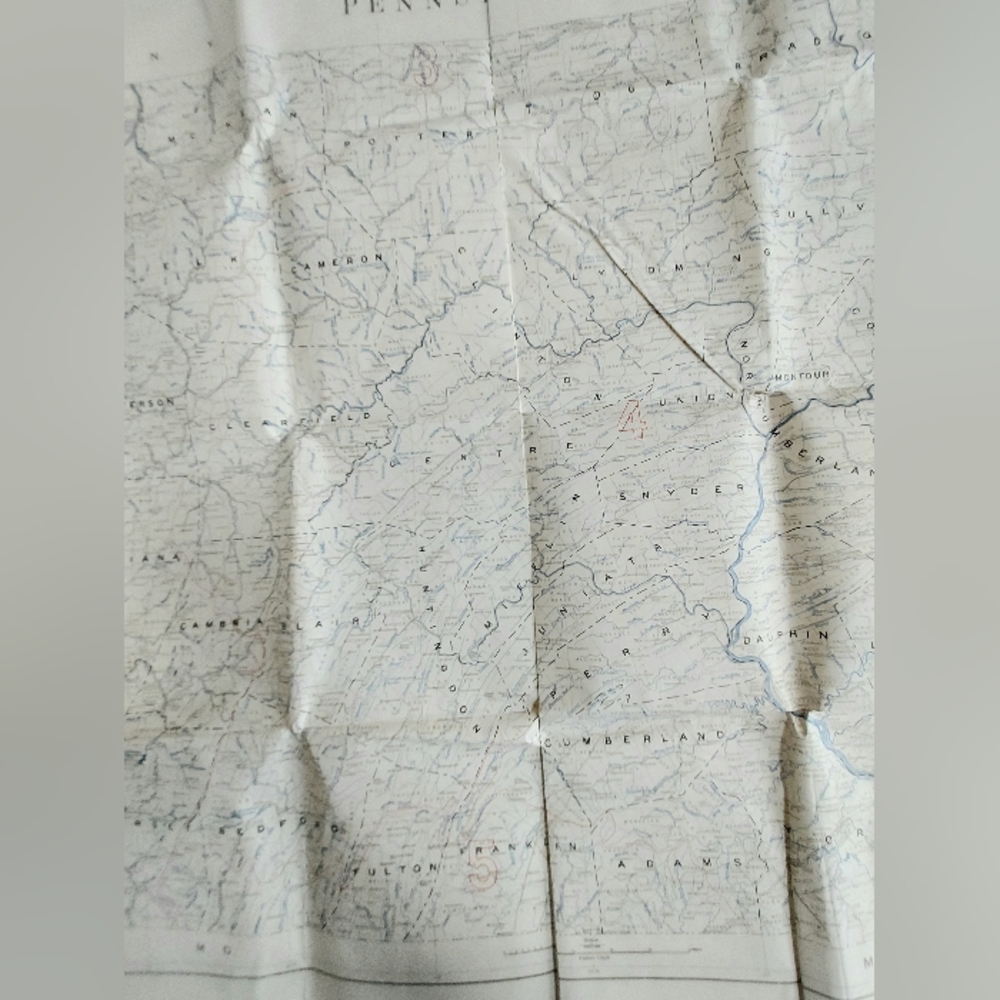 Antique 1930 Stream Map of Pennsylvania PA 35" x 57" Color Map Poster - Picture 6 of 9